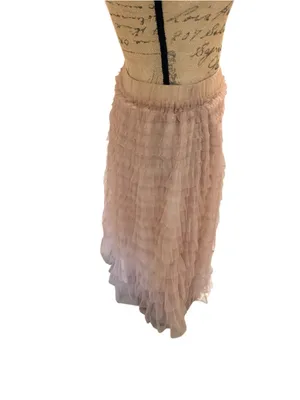 Ruffled Tulle Midi Skirt Beige Women’s Size L thumbnail 5