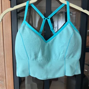 Aerie OFFLINE Seamless Corset Sports Bra ribbed aquamarine turquoise crop top thumbnail 6