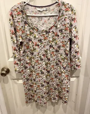 Boden Floral‎ Empire Waist Mini Dress Floral 3/4 Sleeve Slub Knit 8 Cottagecore thumbnail 1