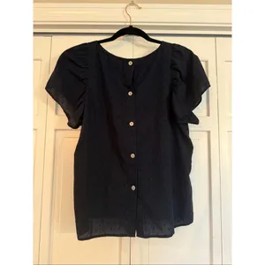 Loft cotton blue Swiss dot ruffle sleeve top size M thumbnail 4