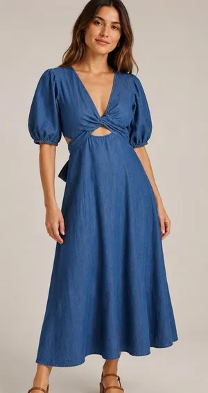 Old Navy Fit & Flare Twist-Front Maxi Dress M Coastal Cowgirl Boho Cottagecore thumbnail 1