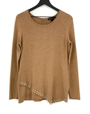 INC International Concepts Studded Sweater Tan M thumbnail 1