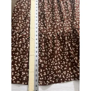 Solution Brown Floral Midi Dress Women's‎ Medium Puff Sleeve Casual Tiered thumbnail 6
