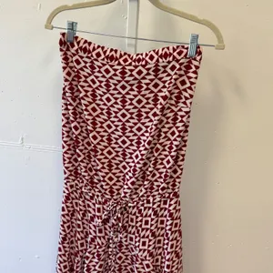 Mekong Burgundy Geometric Diamond Print Strapless Maxi‎ Dress One Size OS Boho thumbnail 3