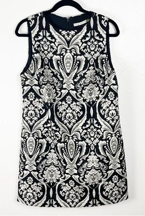 ALICE + OLIVIA Clyde Black White Exposed Back Zip A-Line Dress Size 12 Boho Chic thumbnail 1