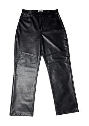 Abercrombie Curve Love 90s Straight Vegan Leather Pants High Rise Black 32 14R thumbnail 1