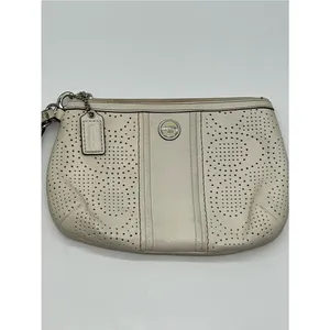 COACH Off White Leather Perforated C Logo Zippered Wristlet w/Cream Lining thumbnail 2