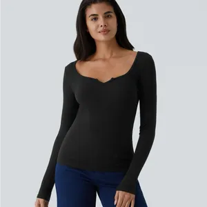 Halara 047HA.- Ribbed Scoop Neck Long Sleeve Slim Casual Top. Size Small thumbnail 4
