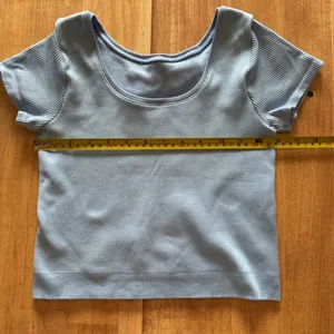 Elee Light Blue Ribbed Seamless Short Sleeve Scoop Neck Crop Top Activewear thumbnail 3