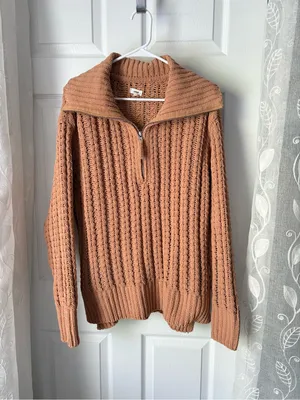 Aerie Womens Quarter Zip Pullover Sweater chunk Knit Collared Cozy size M thumbnail 2