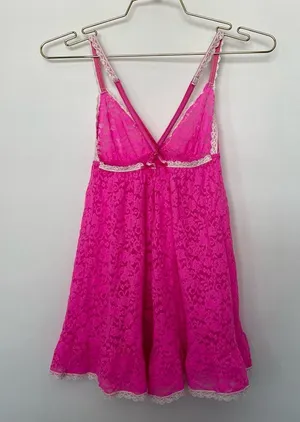 Victoria's Secret Lace Babydoll Size Small Hot Pink Lace Nightie Slip Cami thumbnail 1