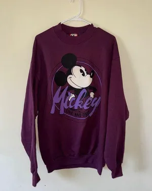 Disney Vintage 90s Purple Mickey Mouse Disneyland Pullover Sweatshirt Adult OS - L-XL thumbnail 1