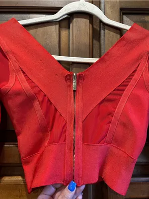 🌸WOW COUTURE Red Bandage Crop Top Sheer Mesh Long Sleeve Zip S thumbnail 7