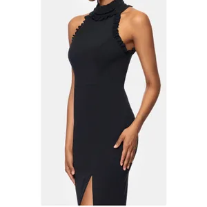 Xscape Black Halter Neck‎ Ruffle High Slit Maxi Evening Gown Dress Sz 12 thumbnail 4