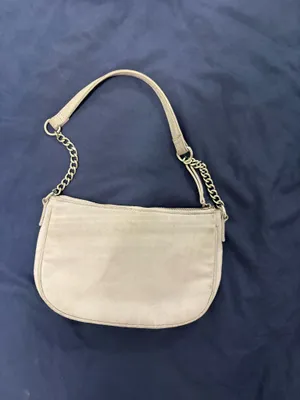 Soft Blue Small Crescent ShoulderBag Chain Strap Detachable Strap Zip Lined Gold thumbnail 6