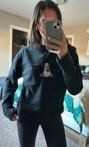 Dog Ghost Halloween Sweatshirt Black thumbnail 1