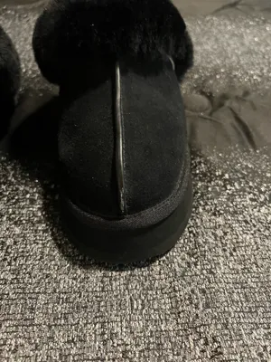 Womens sz6 UGG Disquette Platform Slippers Black Suede Shearling Fur Slides thumbnail 4