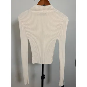 Zara Cream Ribbed Mock Neck Long Sleeve Top with Side Buttons Size M thumbnail 6