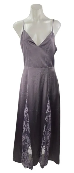 NBD Purple Satin Lace Cutout Sleeveless Cami Camisole Midi A-line Slip Dress S thumbnail 1