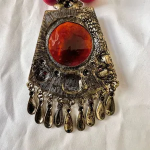 Ethnic wood beaded large pendant necklace thumbnail 8
