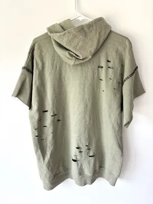 Free People x Tricia Fix Green Short-sleeve Hoodie Distressed Holes Black Stitch thumbnail 9