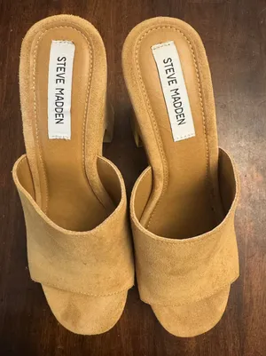 Steve Madden tan suede and cork platform heels women's 9 block heel thumbnail 1