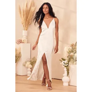 Lulus Promise My Passion White Satin Jacquard Maxi Dress V Neck Floral M thumbnail 3