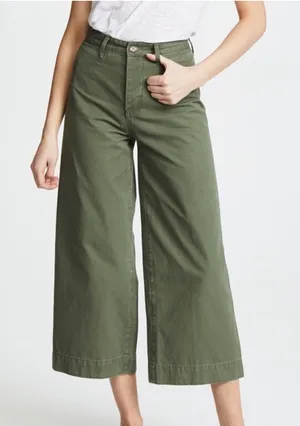 EVIDNT Pants Size 25 Cropped Chino Wide Leg High Waist NWT Green 100% Cotton thumbnail 1