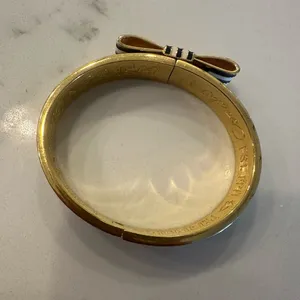 Coach Gold-tone Navy & White Striped Bow Bangle Bracelet thumbnail 5