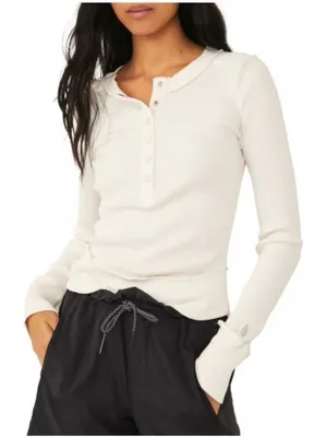 Free People Movement Ivory/Cream Ribbed Long Sleeve Rally Top thumbnail 1
