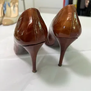 Stuart Weitzman Bronze Peeptoe Stiletto Heels Size 8 Corpcore 80s Power Dressing thumbnail 8