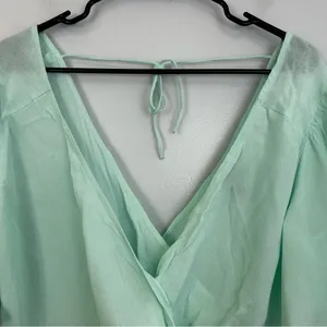 NWT Asos Mint Green Short Angel Sleeve Peplum Tea Blouse Tie Boho Waist Size 6 thumbnail 3