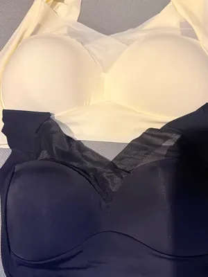 Seamless Black Wireless Bra with Sheer Mesh Accent thumbnail 4