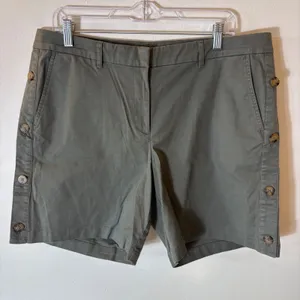 J. Jill Button Side Shorts English Moss Green Cotton Linen‎ Stretch Size 14 NWT thumbnail 1