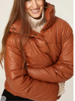 NVLT Faux‎ Leather Puffer Jacket size Large Brown thumbnail 2