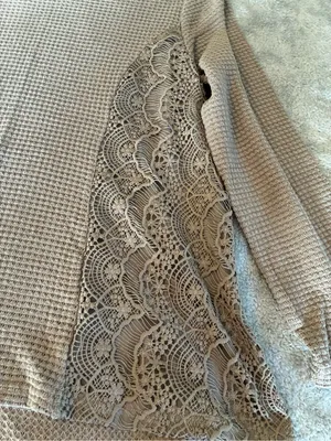 Women’s Indigo Soul Taupe Lace-Panel Waffle Knit Long-Sleeve Top Size X-Large thumbnail 2