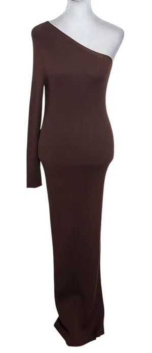 Jolie & Joy Brown Ribbed Knit Bodycon One-Shoulder Midi Dress NWT Size Medium thumbnail 1