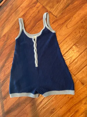 Rue Stiic 100% Cotton Blue Knit Romper Size Medium thumbnail 3