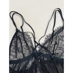 VICTORIA'S SECRET Womens Small Black Babydoll Sheer Lace Criss-Cross Straps thumbnail 5