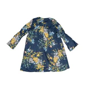 Zara Basic Z1975 Denim Floral Flare Bell Sleeve Empire Waist Dress Botanical thumbnail 3