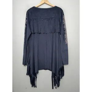 Vocal Tunic Top Size XL Gray Faux Suede Fringed Silver Studded Whimsigoth Punk thumbnail 5