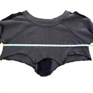 Free People Cropped Sweatshirt Grey & Black Mixed Media XS/ Small thumbnail 6