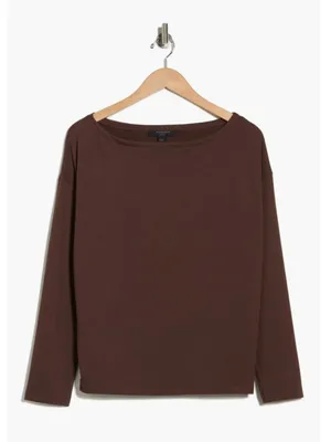 NWT AllSaints Rita Boat Neck Long Sleeve Top Medium BITTER BROWN thumbnail 4