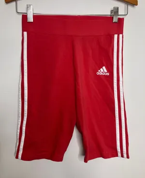 Adidas Bike Shorts Womens Small Red Excellent 3 Stripe High Waist Athletic thumbnail 1