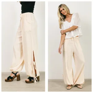 NWT Bohme Avery Crinkle Joggers Oatmeal Size Small Bohemian Balloon Leg Cotton thumbnail 9