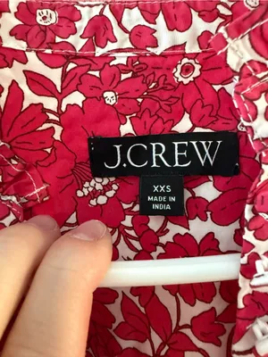J. Crew Fuchsia and White Floral Popover Blouse Size XXS thumbnail 2