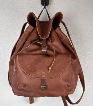 Vintage‎ Handmade Brown Soft Leather Flap Backpack Rucksack Country Boho Hippie thumbnail 1