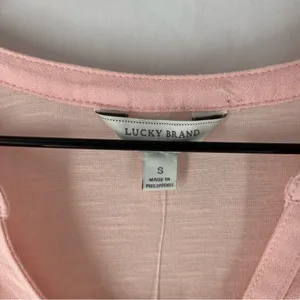 Lucky Brand Light Pink Woven Mix Henley Top Size‎ S thumbnail 2