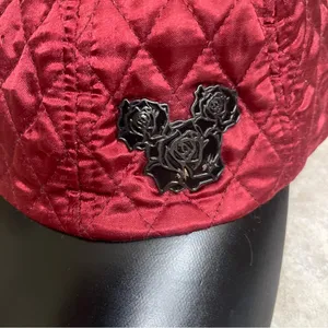 Disney‎ Parks Original Red Quilted Hat Black Mickey Rose Ears Beauty & the Beast thumbnail 2