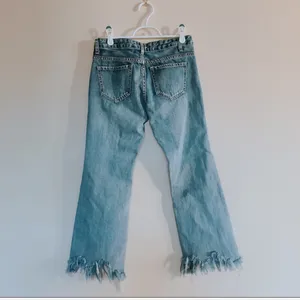 Bell leg fringe edge cropped washed denim thumbnail 3
